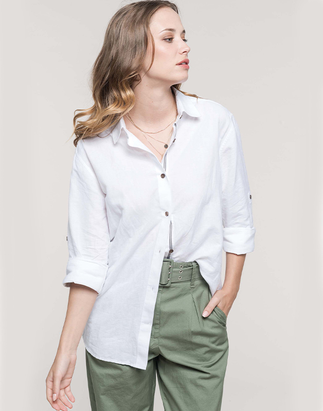 Chemise lin et coton manches longues femme